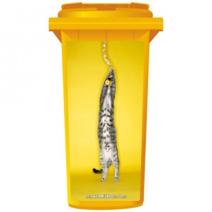 Cat Playing With Toy Wheelie Bin Sticker Panel